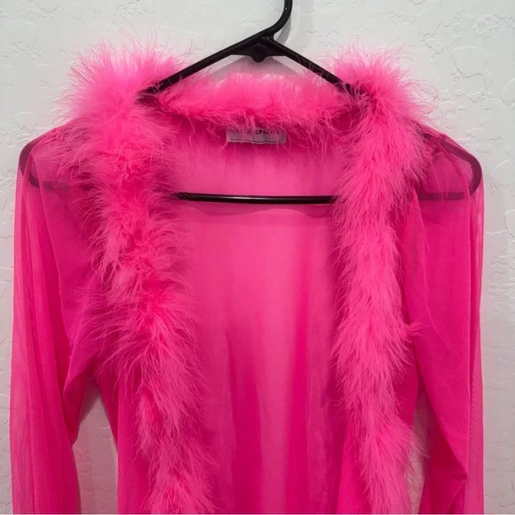 DOLLS KILL Valley of Babez Pink Feather Robe Lingerie Sheer Punk Goth